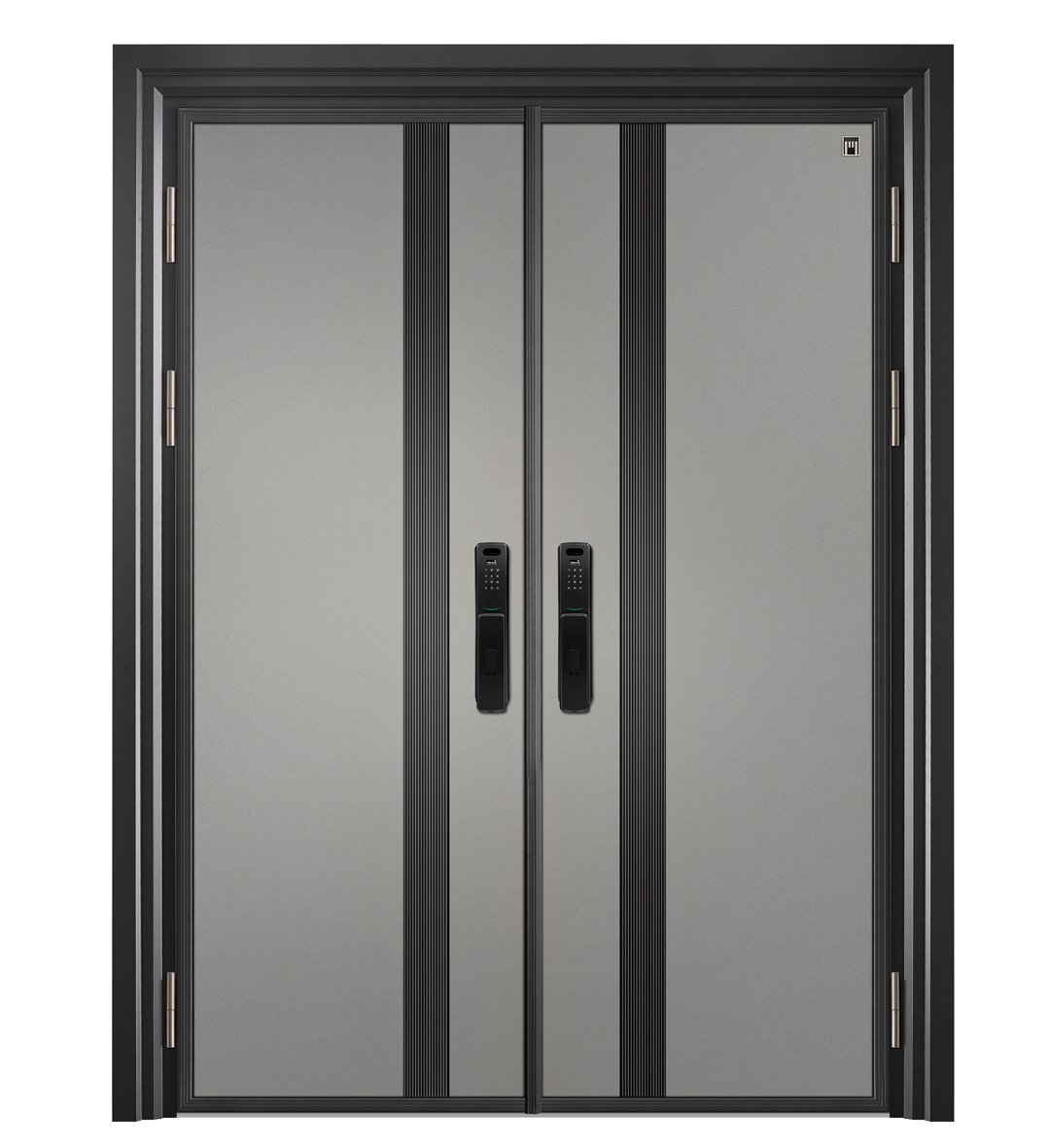 Aluminum black frame steel grey front door