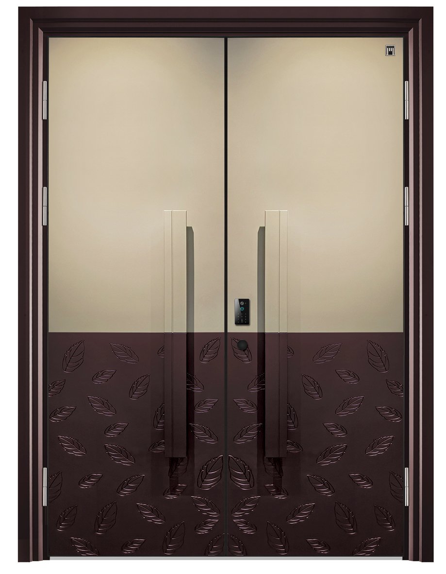 Aluminum brown and white smart lock front door