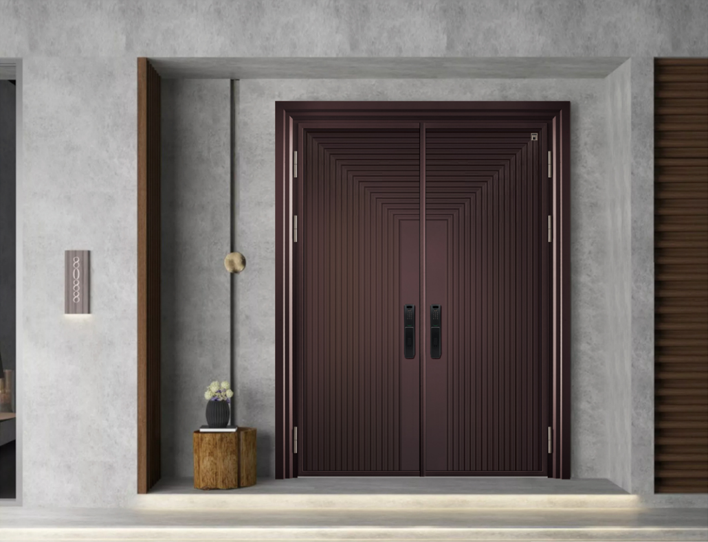 Modern brown anti-theft and fireproof entrance door