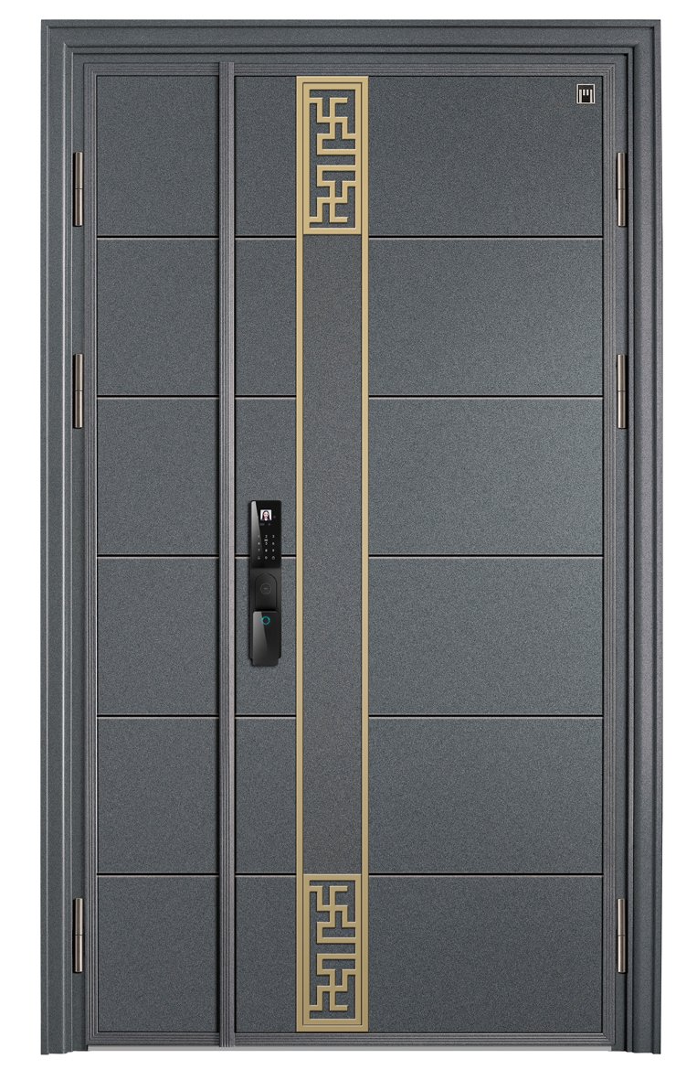 Aluminum minimalist black gold-rimmed entrance door